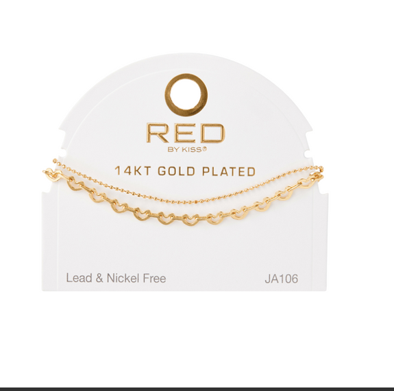 RED BY KISS 14 KT GOLD PLATED GLAM FAHION ANKLET HEART CHAIN