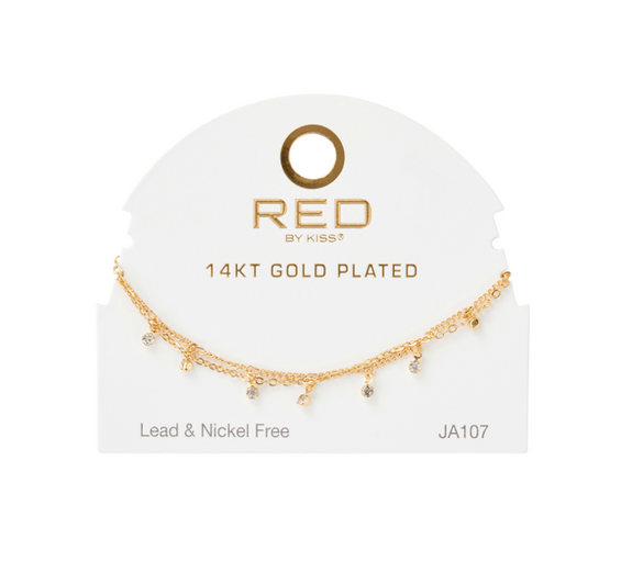 RED BY KISS 14 KT GOLD PLATED GLAM FAHION ANKLET CRYSTAL
