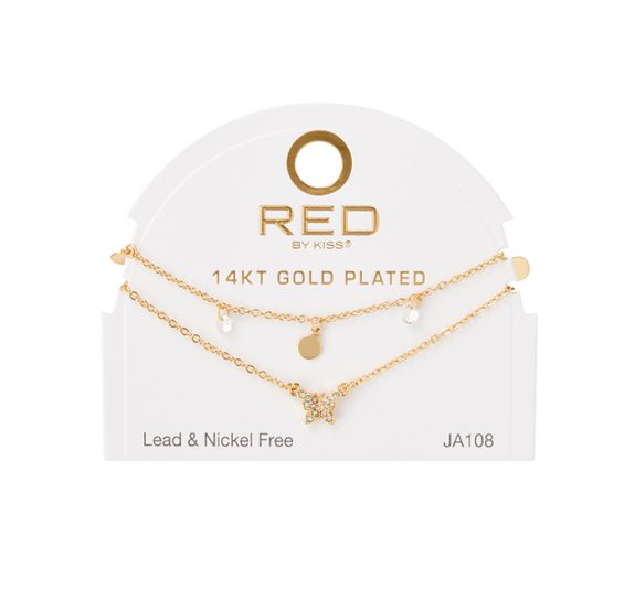 RED BY KISS 14 KT GOLD PLATED GLAM FAHION ANKLET RS BUTTERFLY