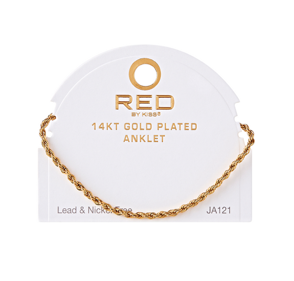 RED BY KISS 14 KT GOLD PLATED GLAM FAHION ANKLET ROPE 3MM