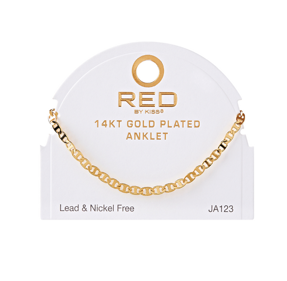 RED BY KISS 14 KT GOLD PLATED GLAM FAHION ANKLET ANCHOR 4MM