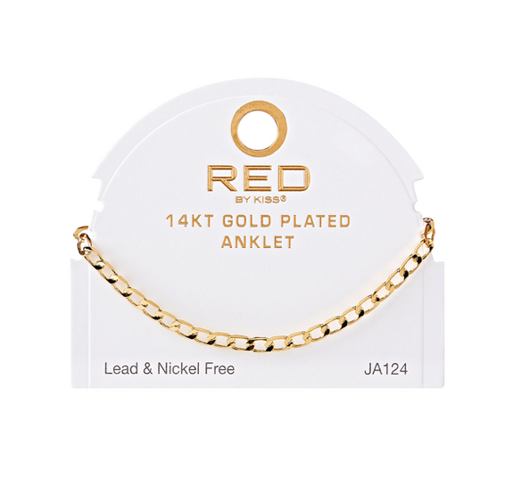RED BY KISS 14 KT GOLD PLATED GLAM FAHION ANKLET SMOOTH FG OVAL 4MM