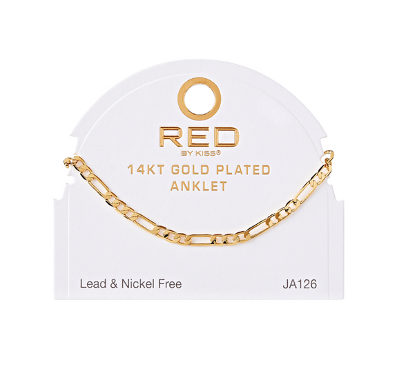 RED BY KISS 14 KT GOLD PLATED GLAM FAHION ANKLET FIGARO 4MM