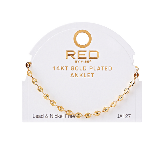 RED BY KISS 14 KT GOLD PLATED GLAM FAHION ANKLET MARINER 4MM