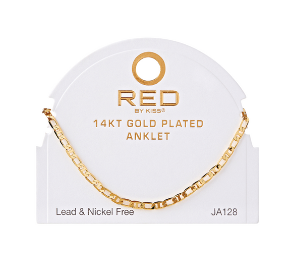 RED BY KISS 14 KT GOLD PLATED GLAM FAHION ANKLET MIXED SMOOTH 3MM