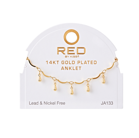 RED BY KISS 14 KT GOLD PLATED GLAM FAHION ANKLET CHARM TEARDROP