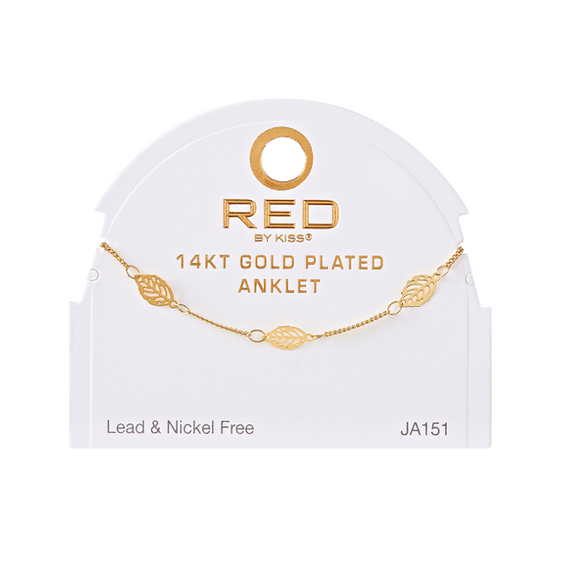RED BY KISS 14 KT GOLD PLATED GLAM FAHION ANKLET LEAF