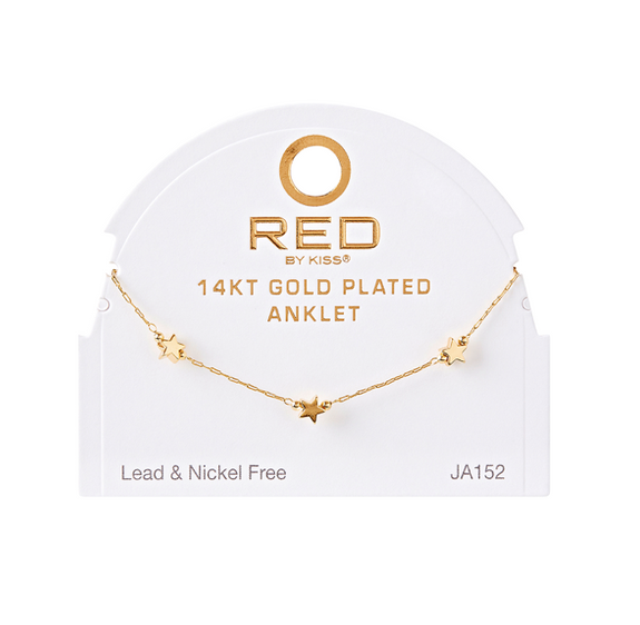 RED BY KISS 14 KT GOLD PLATED GLAM FAHION ANKLET STAR