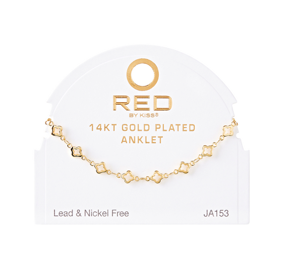 RED BY KISS 14 KT GOLD PLATED GLAM FAHION ANKLET CLOVER