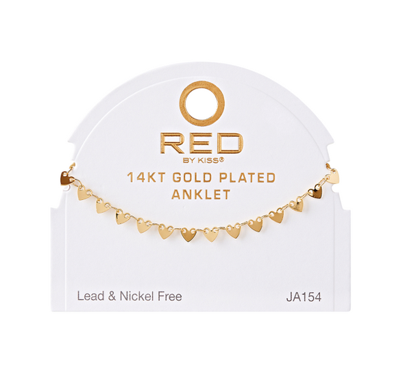RED BY KISS 14 KT GOLD PLATED GLAM FAHION ANKLET FLAT HEART