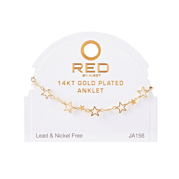 RED BY KISS 14 KT GOLD PLATED GLAM FAHION ANKLET LINKED STAR