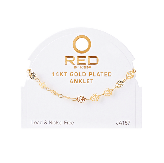 RED BY KISS 14 KT GOLD PLATED GLAM FAHION ANKLET DAINTY ROSE