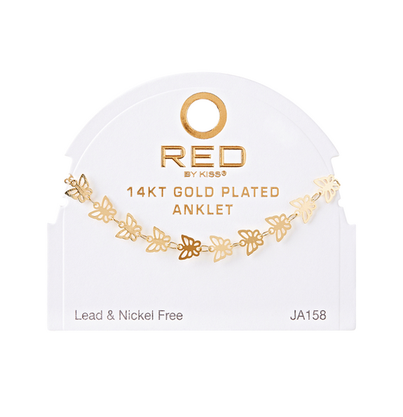RED BY KISS 14 KT GOLD PLATED GLAM FAHION ANKLET DAINTY BUTTERFLY