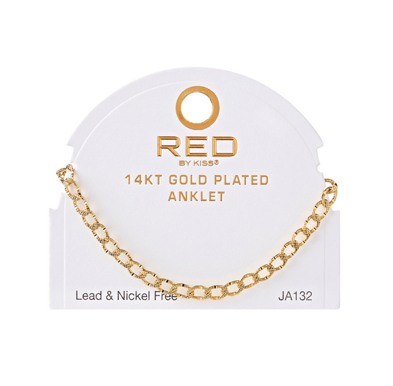 RED BY KISS 14 KT GOLD PLATED GLAM FAHION ANKLET  OVAL TX 4.7MM