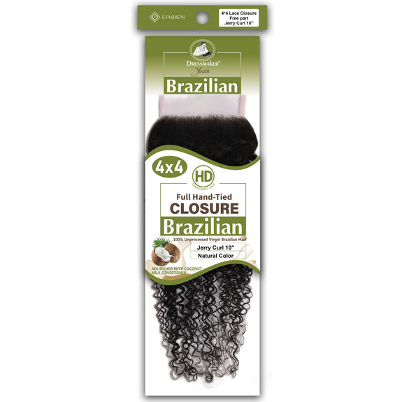 Dressmaker Youth 100% Unprocessed Virgin Brazilian HD Free Part Closure 4x4 Jerry Curl