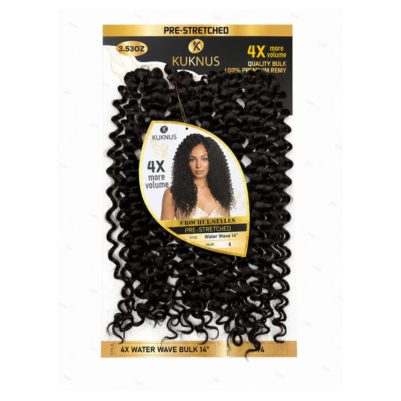 Kuknus Pre Stretched 100% Peruvian Remy Quality 4x Baby Water Wave Bulk 14"