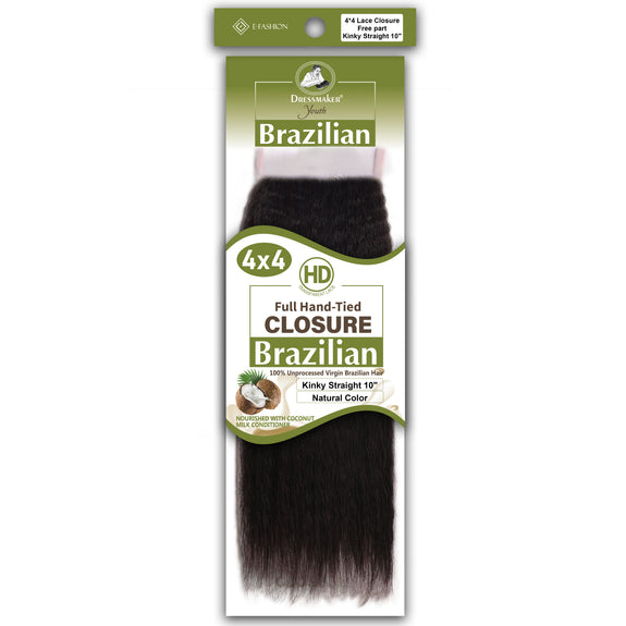 Dressmaker Youth 100% Unprocessed Virgin Brazilian HD Free Part Closure 4x4 Kinky Straight