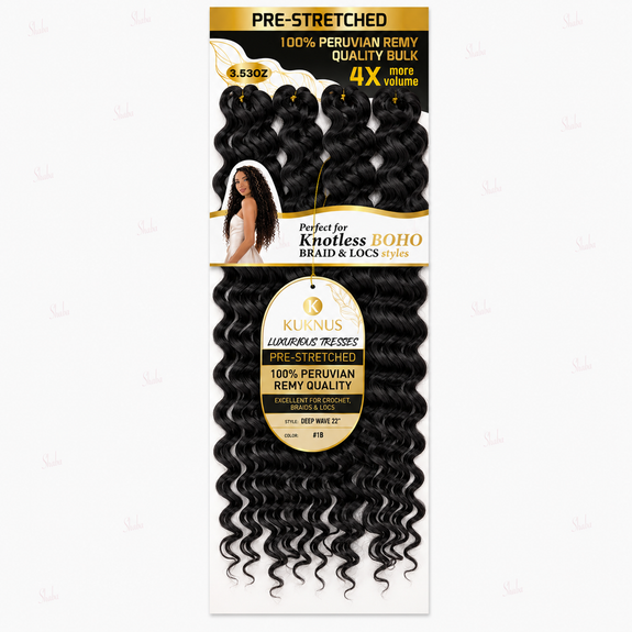 Kuknus Luxurious Tresses 100% Peruvian Remy Quality Deep Twist Bulk  22"