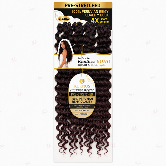 Kuknus Luxurious Tresses 100% Peruvian Remy Quality Deep Twist Bulk  22"