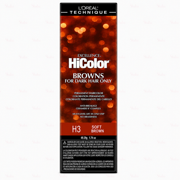 L’Oreal Technique Excellence Hicolor Browns H3 Soft Brown Permanent Creme Hair Color 49.29g/1.74oz