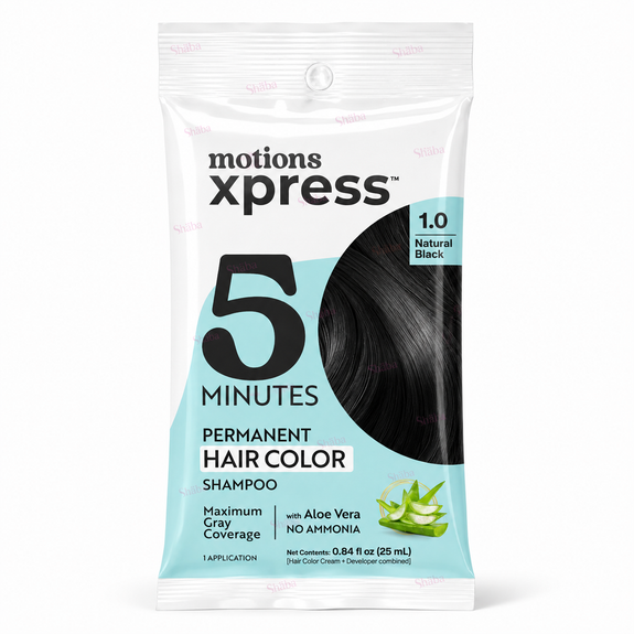 Motions Xpress 5Minutes Permanent Hair Color Shampoo 1.0 Natural Black 0.84 fl oz / 25 ml