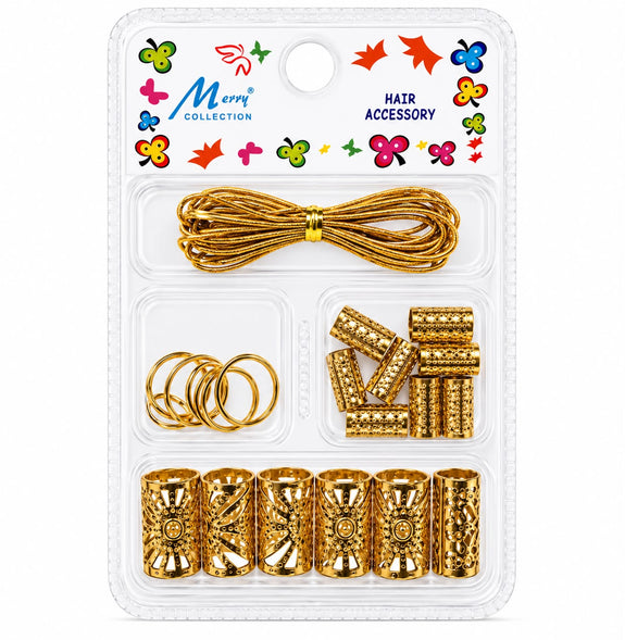 Murry Collection Gold Metil Hair Beads & Rings With String Set