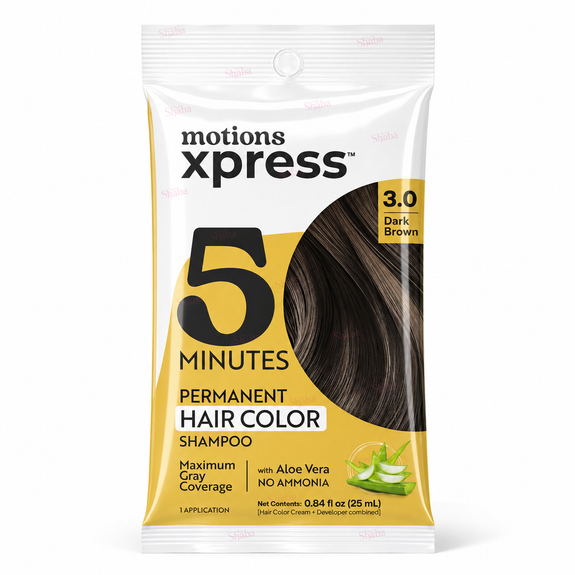 Motions Xpress 5Minutes Permanent Hair Color Shampoo 3.0 Dark Brown 0.84 fl oz / 25 ml