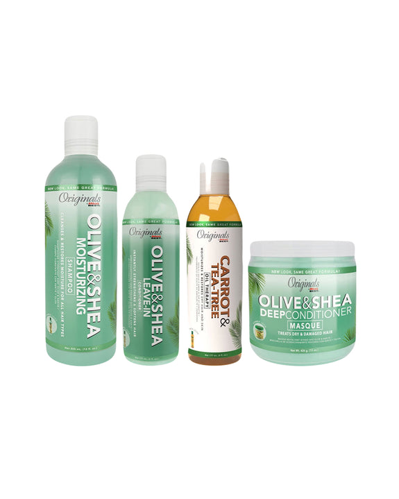 AFRICA'S BEST OLIVE OIL CONDITIONING MOISTURE MUST-HAVES BUNDLE Olive & Shea Moisturizing Shampoo, 12oz  Olive & Shea Leave-In Conditioner, 6oz  Carrot & Tea-Tree Oil Therapy, 6oz Olive & Shea Deep Conditioner Masque, 15oz  (39 oz)