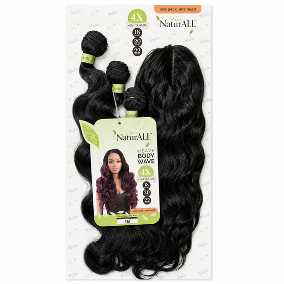 Pure NaturAll 4Pcs With Closure Weave Body Wave 18"20"22"