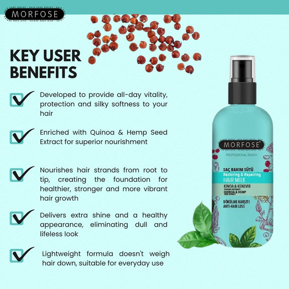 MORFOSE PROFESSIONAL REACH QUINOA & HEMP RESTORING & REPPAIRING  HAIR MILK 300ML