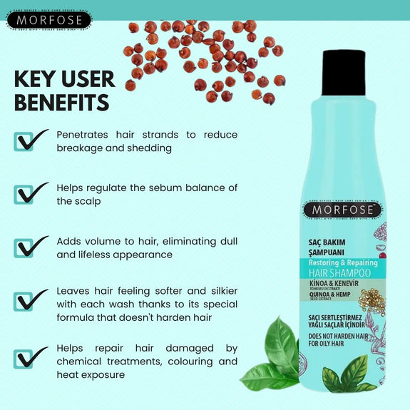MORFOSE PROFESSIONAL REACH QUINOA & HEMP RESTORING & REPAIRING SHAMPOO 500ML