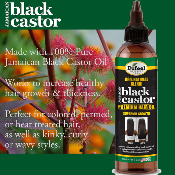DIFEEL 99% NATURAL BLEND JAMAICAN BLACK CASTOR HAIR OIL 8 OZ.