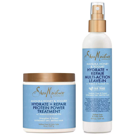 Shea Moisture Leave-In Conditioner Spray + Hair Mask Set - Manuka Honey & Yogurt Hydrating Repair Treatment For Dry, Damaged Hair, Anti-Frizz Hair Products, Scented, 8 Oz Each