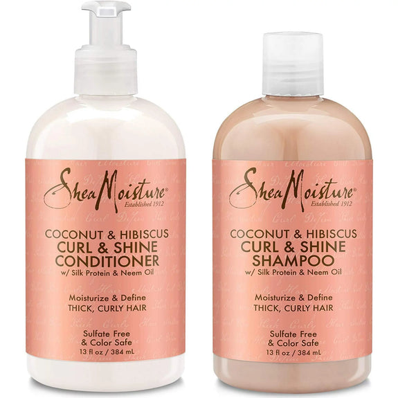 Shea Moisture Shampoo and Conditioner Set, Coconut & Hibiscus Curl & Shine, Curly Hair Products with Coconut Oil, & Neem Oil Provides Frizz Control, 13 Fl Oz Each