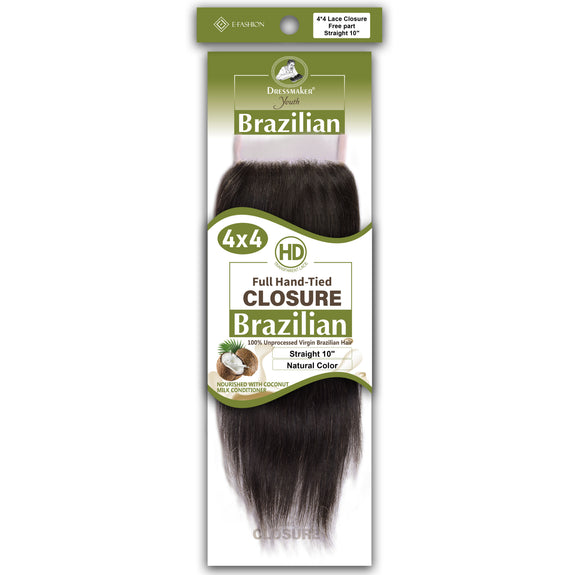 Dressmaker Youth 100% Unprocessed Virgin Brazilian HD Free Part Closure 4x4 Straight