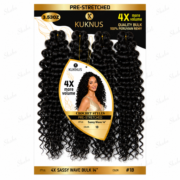 Kuknus Pre Stretched 100% Peruvian Remy Quality 4x Baby Sassy Bulk 14"