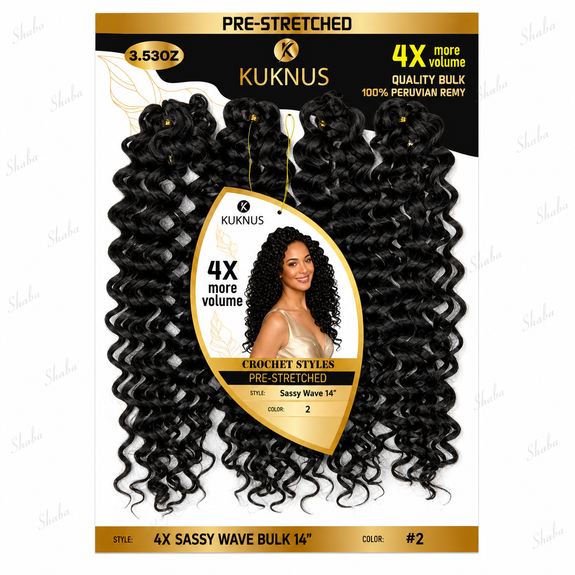 Kuknus Pre Stretched 100% Peruvian Remy Quality 4x Baby Sassy Bulk 14"