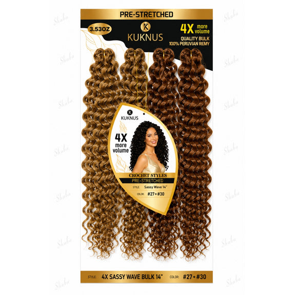 Kuknus Pre Stretched 100% Peruvian Remy Quality 4x Baby Sassy Bulk 14"