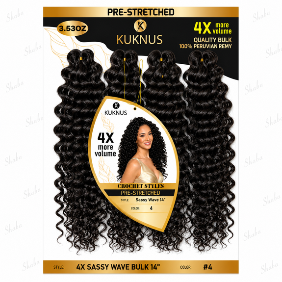 Kuknus Pre Stretched 100% Peruvian Remy Quality 4x Baby Sassy Bulk 14"