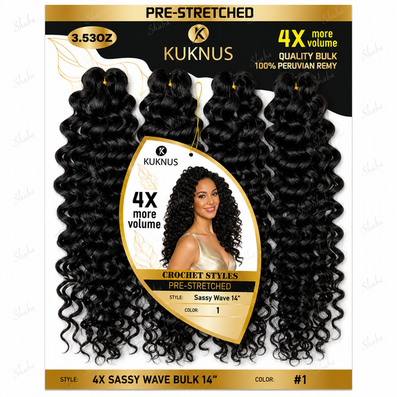 Kuknus Pre Stretched 100% Peruvian Remy Quality 4x Baby Sassy Bulk 14"