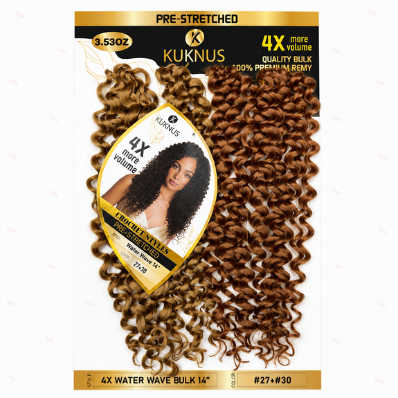 Kuknus Pre Stretched 100% Peruvian Remy Quality 4x Baby Water Wave Bulk 14"