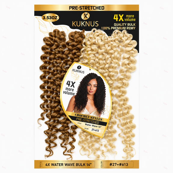 Kuknus Pre Stretched 100% Peruvian Remy Quality 4x Baby Water Wave Bulk 14"