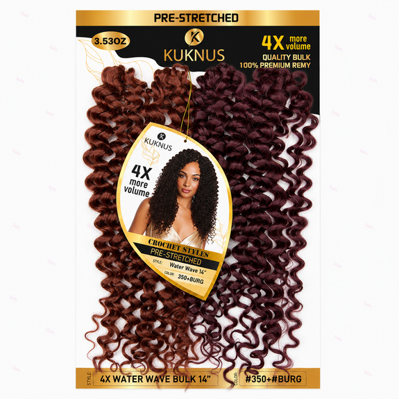 Kuknus Pre Stretched 100% Peruvian Remy Quality 4x Baby Water Wave Bulk 14"