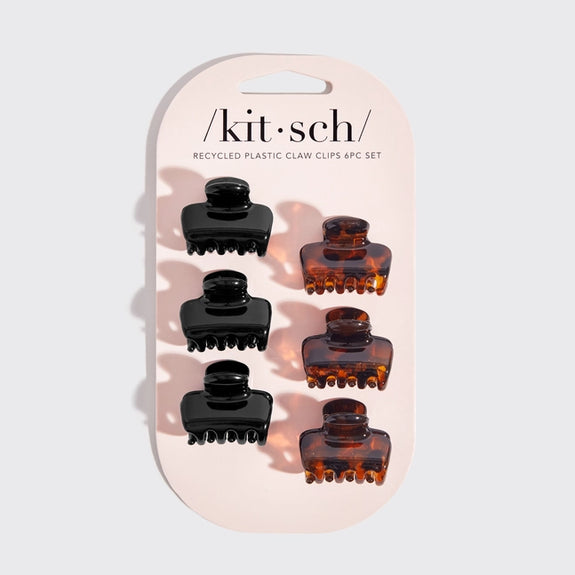 KITSCH Recycled Plastic Mini Puffy Claw Clips 6pc Set- Black/Tort