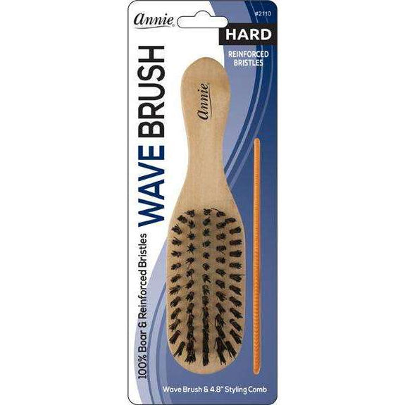 Annie Hard Mini Wooden Wave Boar Bristle Brush With Comb 4.8Inch [SKU: 02110]