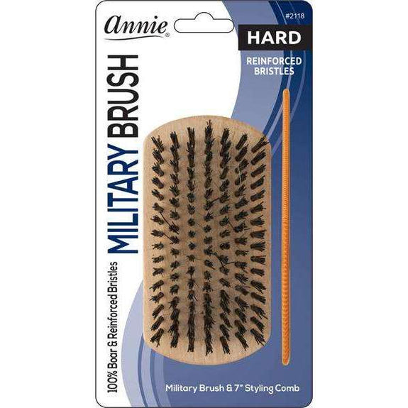 Annie Hard Wood Military Boar Bristle Brush With Comb 4.8Inch