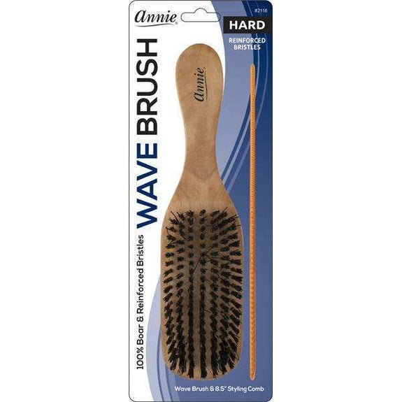 Annie Hard Wood Wave Boar Bristle Brush With Comb 8.5In