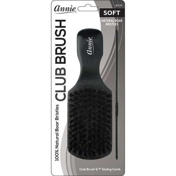 Annie Soft Wood Club Boar Bristle Brush With Comb 7 inch