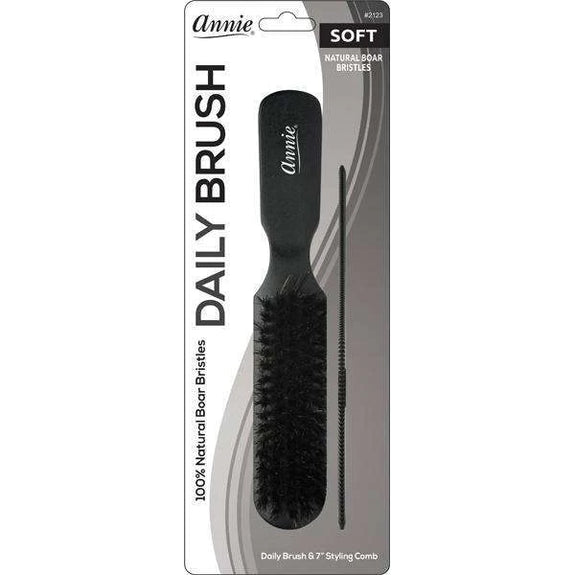 Annie Soft Wood Daily Boar Bristle Brush With Comb 7 inch