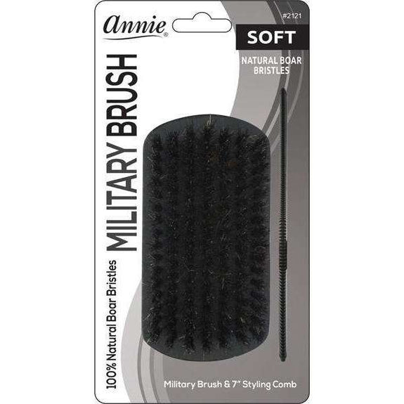 Annie Soft Wood Military Boar Bristle Brush with Comb 4.8 inch